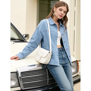 FOXA <b>Womens</b> Denim <b>Shirt</b> Jacket Lightweight <b>Chambray</b> Long Sleeve Button Down Casual Lapel Collar With Pockets - Product Image 4