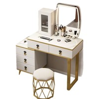 Miroir de Coiffeuse Lumineux Multifonctionnel sur Pied en Acier Inoxydable, Design Européen de Luxe, Moderne et Simple pour Petite Chambre