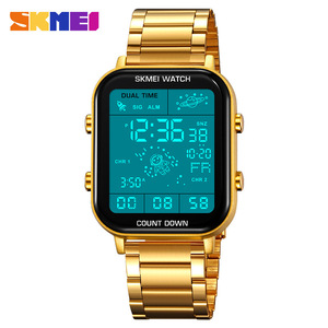 Skmei Men's Digital Watch Gold Stainless Steel Dual Time Waterproof Electronic Watch With Countdown And Alarm Function - Product Image 1