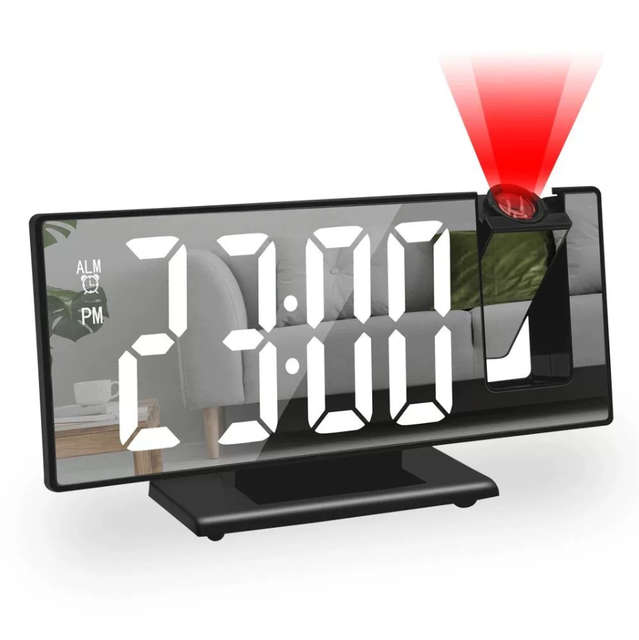 Mirror Projection Clock, Alarm Clock, Digital Temperature and Time Projection Clock, Desktop Living Room Clock