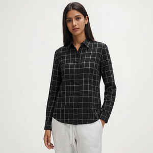 Blusa de Mujer con Diseño de Cuadrícula, Manga Larga, Cuello con Solapa, Camisa de Trabajo, 100% Algodón, Ecológica, Transpirable, Proveedor ODM OEM - Product Image 1