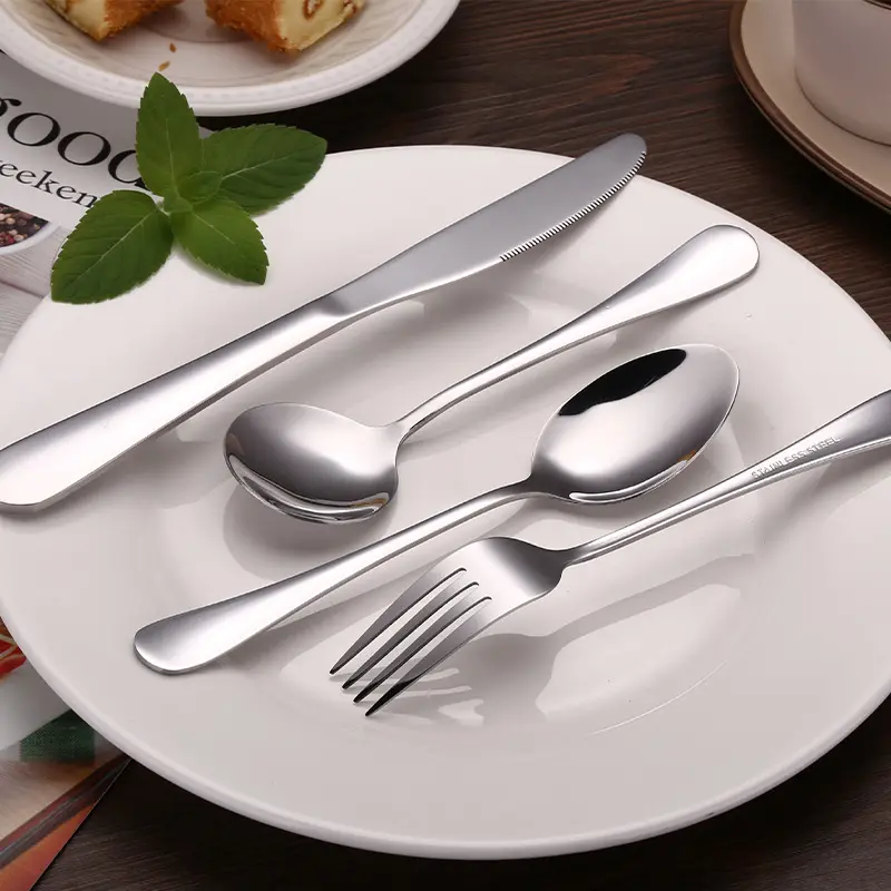 مجموعة ادوات المائدة الفولاذية المقاومة للصدأ ملعقة قهوة سكين ملعقة شوكة مطاعم فنادق فضية