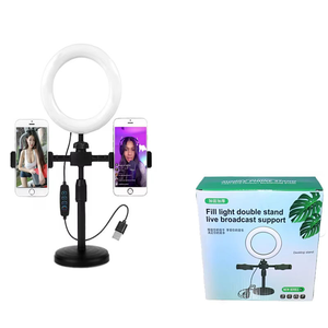 Support de téléphone de bureau à hauteur réglable avec anneau lumineux LED de 6 pouces pour le streaming double téléphone, le maquillage et les vidéoconférences - Product Image 1