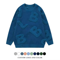 Pull Col Rond Homme à Manches Longues avec Logo Personnalisé, Chandail en Polyester Broderie Lettre 3D, Maille Homme