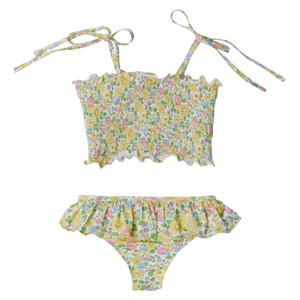Traje de Baño de Verano para Niñas, Estampado de Flores Amarillas y Fresas, Sin Mangas, con Tirantes, Traje de Baño de Dos Piezas para Niños - Product Image 2