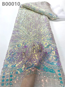 Tela de encaje con cuentas bordadas verdes africanas, tela de encaje de tul con lentejuelas francesas brillantes para vestido de novia - Product Image 6