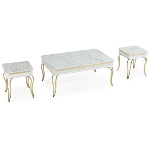 Modern Faux Marble Coffee Table Set with Metal <b>Frame</b> Convertible 2-Piece Living Room Furniture - Product Image 2