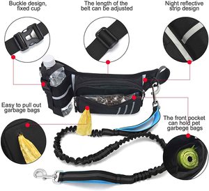 Guinzaglio regolabile in vita con Bungee guinzaglio ammortizzante, manici imbottiti punti riflettenti e portabottiglie - Product Image 5