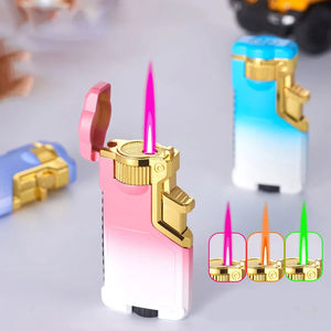 Encendedor de Metal con Llama de Chorro de Tres Colores de <span class=keywords><strong>Tiktok</strong></span>, Encendedor de Gas Butano Resistente al Viento - Product Image 4