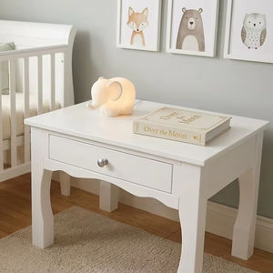 OEM <b>White</b> <b>Wooden</b> Bedroom Nightstand with 1 Drawer for Kids Furniture Durable <b>Bedside</b> <b>Table</b> with Crystal Handle - Product Image 1