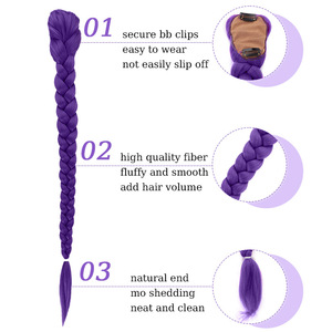 Perruque queue de cheval tressée Anya Purple, 66 cm, 140 g, à clipser, cheveux synthétiques, résistants à la chaleur, sans colle, pour cosplay - Product Image 4