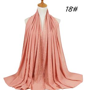 Foulard en mousseline de soie uni pour femme, orné de strass et de perles, style musulman tendance - Product Image 5