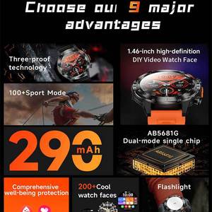 นาฬิกาสมาร์ทวอทช์สำหรับเล่นกีฬากลางแจ้ง V37Z หน้าจอ HD ขนาด 1.46 นิ้ว มาตรฐานกันน้ำ IP68 พร้อมระบบสั่งงานด้วยเสียง รองรับการโทรผ่านบลูทูธ สำหรับผู้ชาย - Product Image 5
