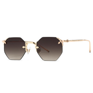 Custom Logo 2026 Vintage Gold Metal Octagon <b>Sun</b> Glasses UV400 Gradient <b>Shades</b> Rimless Polygon <b>Sun</b> Glasses for Men Women - Product Image 2