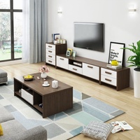 Table basse en bois minimaliste moderne, ensemble de table à thé nordique avec armoire de rangement combinée pour salon