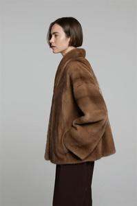 Nuovi cappotti di visone corti da donna popolari in vendita Color caffè importato <span class=keywords><strong>cappotto</strong></span> di visone spesso invernale <span class=keywords><strong>senza</strong></span> colletto con chiusura elegante - Product Image 5