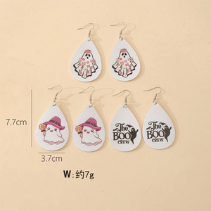 Boucles d'oreilles pendantes en cuir motif Tsunami Cartoon, fantôme et citrouille d'Halloween pour femme, bijoux de fête - Product Image 2