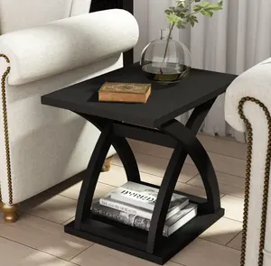 End Side Table Modern End Table With Storage Shelf X-Design Side Table Living Room Black