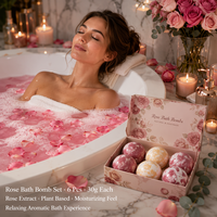 Set de 6 Bombas de Baño Efervescentes con Aroma a Rosas, Hechas a Mano, Botánicas, Hidratantes, Relajantes, Experiencia Aromática en el Baño, Marca Privada OEM