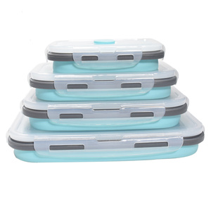 Eco friendly reusable collapsible lunch box silicone bento food storage box pizza storage food container set of 4