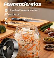 Pot de Fermentation en Verre avec Couvercle et Valve de Ventilation Automatique 1L, Compatible Lave-Vaisselle pour Choucroute, Kimchi, Kéfir, Cornichons