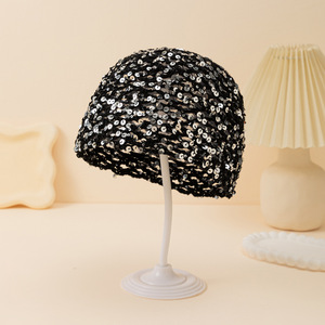 Bonnet en maille rayée en coton pour femme, filet à cheveux en crochet, snood, couvre-chef de nuit et turban enveloppant - Product Image 5