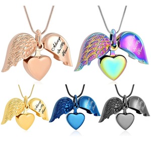 Collar con Colgante de Corazón y Alas de Ángel en Acero Inoxidable Plateado YIHE para Niños, Mujeres y Hombres, Recuerdo Conmemorativo - Product Image 2
