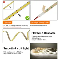 Bande lumineuse LED COB flexible à double rangée sans points, ultra haute luminosité 10800Lm 24V 24W/M 600Led/M 12MM CRI 90