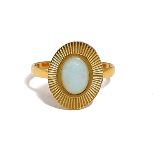 Anillo de Joyería para Mujer Que No Se Deslustra, Anillo Ajustable Personalizado de Acero Inoxidable Chapado en Oro con Piedras Naturales - Product Image 6