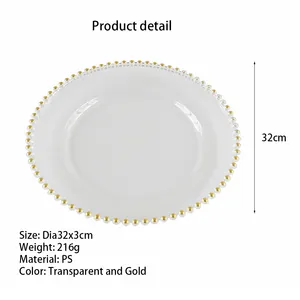 Herbruikbare 13 Inch Gouden Rand Kralen Transparante Plaat Bruiloft Decoratie Plastic Oplader Platen