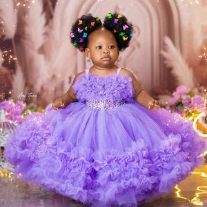 <span class=keywords><strong>Vestido</strong></span> de Tul Morado para Niña, con Apliques, Largo hasta el Suelo, con Lazo, para Boda, Cumpleaños, Primera Comunión - Product Image 1