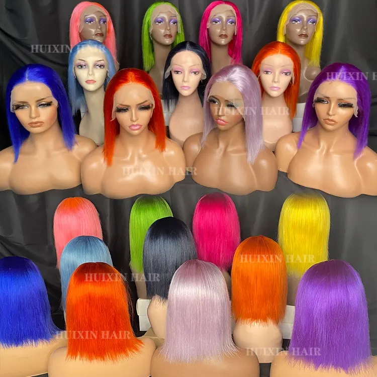 Brazilian Grade 12a Indian Virgin Colour Aligned Straight Raw Wholesale Cheap Price Blue Short Bob Human Hair Lace Closure Wig