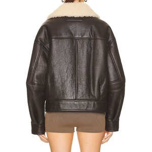 2023 inverno Logo personalizzato nero polsini con bottoni cappotti <span class=keywords><strong>in</strong></span> <span class=keywords><strong>pelle</strong></span> <span class=keywords><strong>Biker</strong></span> <span class=keywords><strong>donna</strong></span> giacche Casual <span class=keywords><strong>in</strong></span> <span class=keywords><strong>pelle</strong></span> - Product Image 3