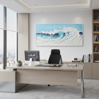 TRUSTEK Toile abstraite moderne faite à la main, grandes vagues bleues et blanches, paysage marin texturé 3D, intérieur, numérique, imperméable, écologique