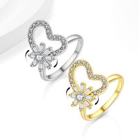 Nouvelle Bague Anti-Anxiété Tendance Plaqué Or 18K en Cuivre avec Cœur Rotatif