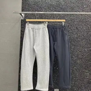 Outono de alta qualidade cor sólida esportes cintura elástica calças Drawstring Casual algodão empilhadas Sweatpants para homens dos homens