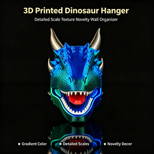 Crochet mural en forme de dinosaure, imprimé en 3D, support décoratif pour serviettes et clés, cadeau original et unique pour la maison - Product Image 2