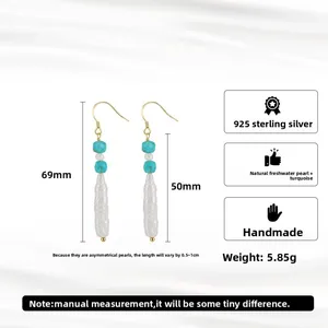 Boucles <span class=keywords><strong>d</strong></span>'oreilles pendantes en <span class=keywords><strong>pierre</strong></span> naturelle pour femmes, perles <span class=keywords><strong>d</strong></span>'eau douce, <span class=keywords><strong>argent</strong></span> sterling 925, style vintage, vente en gros - Product Image 3