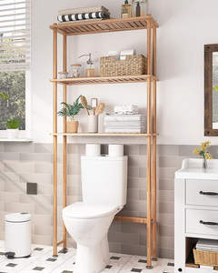 Armoire de rangement autoportante à 3 niveaux au-dessus des toilettes Étagère de rangement en bambou pour toilettes de salle de bains - Product Image 6