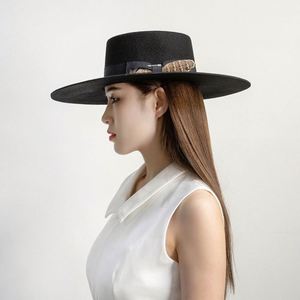 Fashion Retro British 100% Wool Flat <b>Top</b> Fedora Hat Brimmed Webbing <b>Feather</b> Decoration Winter Fedora Hats - Product Image 3