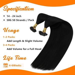 Extensiones de Cabello Remy de Doble Trama con Punta en <span class=keywords><strong>U</strong></span> de 12-28 Pulgadas, Color Negro Intenso, Punta en K Suave, Aspecto Natural, para Cabello Fino de Mujer - Product Image 4
