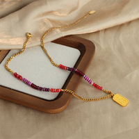 Kalung Bingxin Jewelry bergaya Tionghoa, batu alam merah yang elegan, rantai Cuban Link 18K bermanik-manik, liontin persegi panjang pembawa keberuntungan.