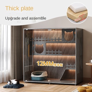 Villa per Gatti in Legno all'Ingrosso, Gabbia per Gatti da Interno con Porta in Vetro, Armadio per Gatti a Tre Livelli, Gabbia per Allevamento, Nido per Gatti, Casa di Lusso per Gatti - Product Image 4