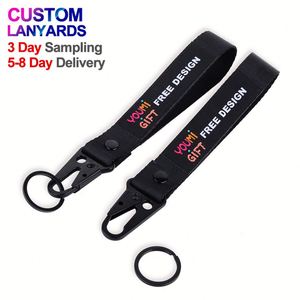 Wholesale Promotional Jacquard Logo Keychain Custom Polyester Nylon Woven Fabric Metal <b>Key</b> Chains Wrist Strap <b>Lanyard</b> <b>for</b> Phone - Product Image 1