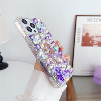 Bracelet de vente chaude Bling gros diamant paillettes papillon acrylique luxe fleur étui de téléphone portable pour Iphone 11 12 13 14 15 16