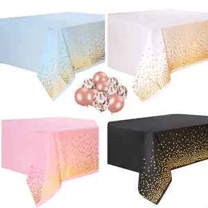 Party Table Cloth Printed Party Plastic PE Tablecloth Bronzed Disposable Tablecloth Rose Gold Palmy Happy New Year Polka Dot PVC