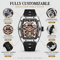 20 PIÈCES Montre-bracelet mécanique automatique lumineuse 3D Squelette de samouraï, boîtier personnalisé en acier inoxydable tonneau, 3ATM, OEM pour marque