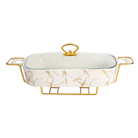 Réchaud à buffet en céramique de luxe léger de 2 litres, chauffe-plats, chauffe-plats en porcelaine, support doré, plats de service