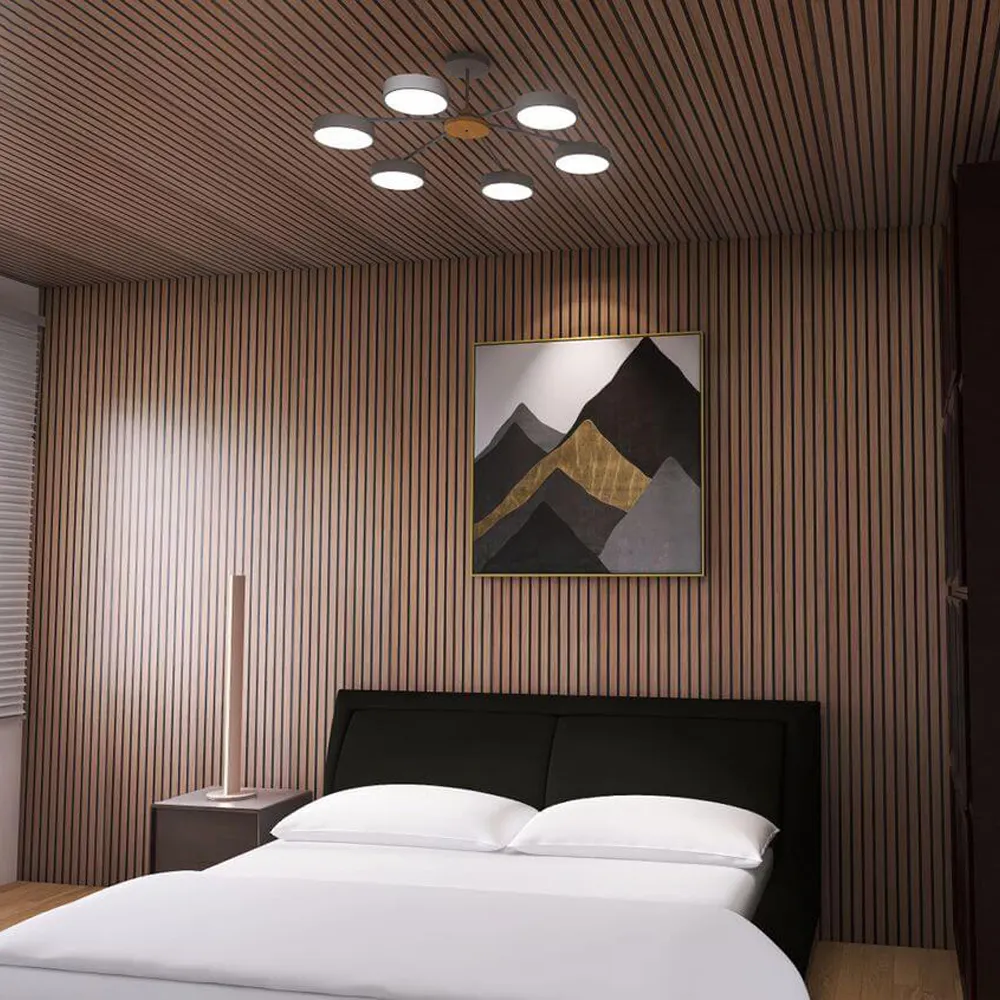 Lattes de bois Lattes murales Plafond Panneaux en bois Panneau acoustique PET Panneau insonorisant intérieur Panneaux acoustiques MDF PET