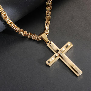 Hip Hop Christian <b>Cross</b> Religion 18K Gold Plated Non Tarnish Waterproof Stainless Steel Jewelry Pendants <b>Necklaces</b> Male Man <b>Mens</b> - Product Image 2